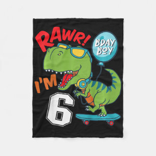 Kids 6th Birthday 6 Year Old Boy T-rex Skateboardi Fleece Blanket