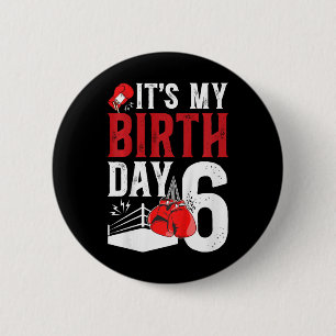 Kids 6th Birthday Boxing Boy 6 Year Old Boxer Bday 2 Inch Round Button