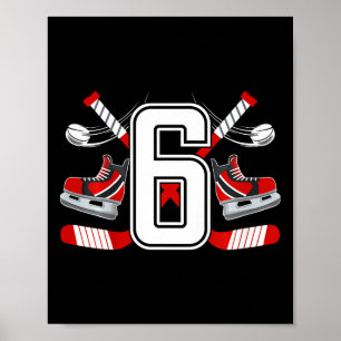 Kids 6th Birthday Ice Hockey Boy Six Year Old Ice Poster