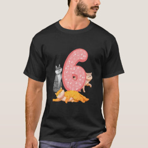 Kids 6th Birthday Pink Cat Themed Cat Paws Birthd T-Shirt