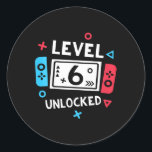 Kids 6th Birthday Shirt Boy Level 6 Unlocked Video Classic Round Sticker<br><div class="desc">Kids 6th Birthday Shirt Boy Level 6 Unlocked Video Game Party 1</div>