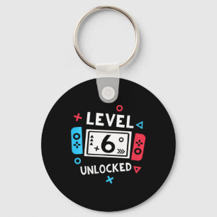 Kids 6th Birthday Shirt Boy Level 6 Unlocked Video Keychain