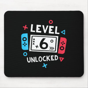 Kids 6th Birthday Shirt Boy Level 6 Unlocked Video Mouse Pad
