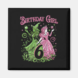 Kids 6th Birthday Witch Pink And Green 6 Years Old Magnet