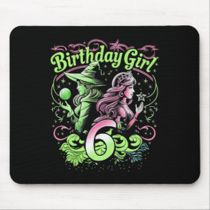 Kids 6th Birthday Witch Pink And Green 6 Years Old Mouse Pad