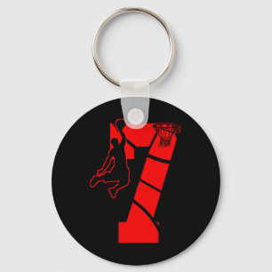 Kids 7 Year Old 7th Basketball Birthday PartyTheme Keychain