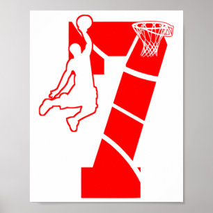 Kids 7 year old 7th basketball birthday partytheme poster