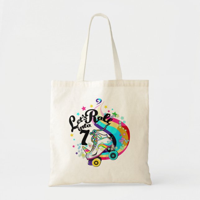 Kids 7 Year Old Birthday Girl Roller Skate Unicorn Tote Bag (Front)