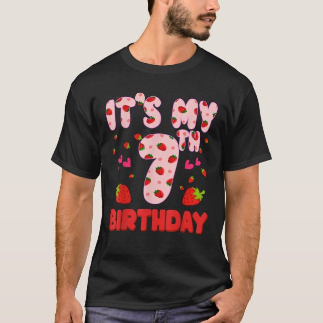 Kids 7 year old Strawberry Birthday Girl Sweet Fru T-Shirt (Front)