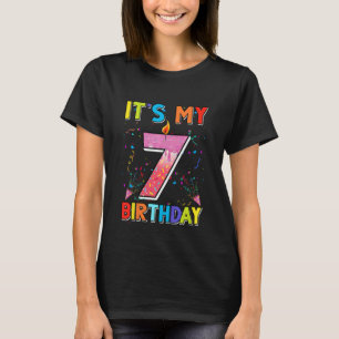 Kids 7 Years Old It's My 7th Birthday Doughnut Gir T-Shirt