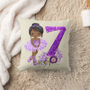 Kids 7th African American Ballet Dancer Birthday 7 Throw Pillow