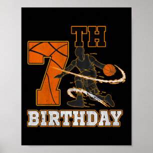 Kids 7th Birthday Basketball  Kids Boys Men Sport  Poster