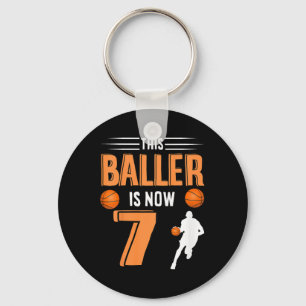 Kids 7th Birthday Basketball - This Baller Is Now  Keychain