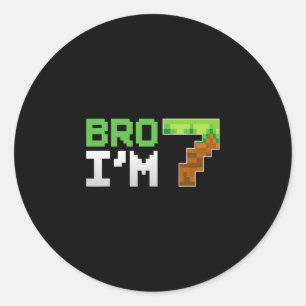 Kids 7th Birthday Boy Bro I’m 7 Year Old Gamer Pix Classic Round Sticker