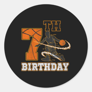 Kids 7th Birthday Bysketbyll Kids Boys Men Sport L Classic Round Sticker