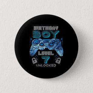 Kids 7th Birthday Gamer Level 7 Unlocked Video Gam 2 Inch Round Button