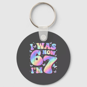 Kids 7th Birthday Girl Butterfly I Was 6 Now I'm 7 Keychain