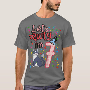 Kids 7th Birthday Girl Cat Let's pawty I'm 7  T-Shirt