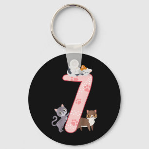 Kids 7th Birthday Girl Cats Outfit 7 Years Old  Keychain