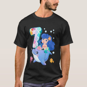 Kids 7th Birthday Mermaid Dolphin Underwater Birth T-Shirt