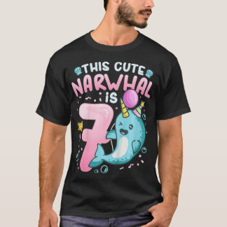 Kids 7th Birthday Narwhal 7 Birthday Party Theme N T-Shirt