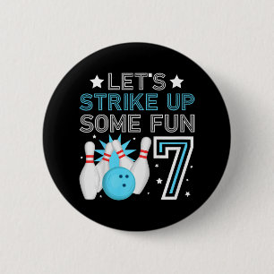 Kids 7th Birthday Party Bowling Boy 7 Year Old Bow 2 Inch Round Button