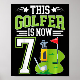 Kids 7th Birthday Party Golf Boy Seven Year Old Go Poster