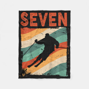 Kids 7th Birthday Retro Ski Skiing 7 Year Old Boys Fleece Blanket