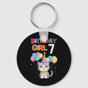 Kids 7th Birthday Shirt Funny Cat 7 Years Cat Birt Keychain