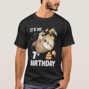 Kids 7th Birthday Sloth Girl Party Cute Sloth 7 Y T-Shirt