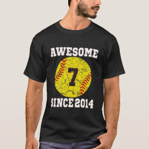 Kids 7Th Birthday Softball Lover 7 Years Old Vinta T-Shirt