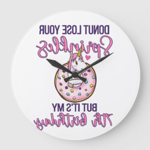 Kids 7th Doughnut Birthday Party Unicorn Seven Yea Large Clock