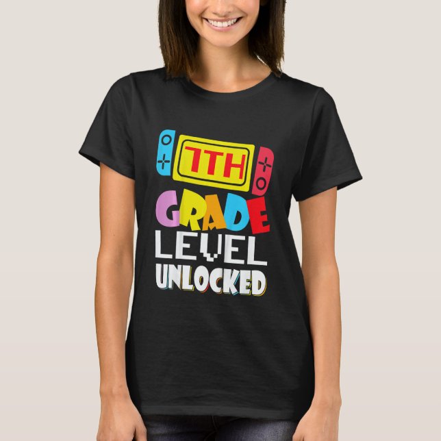 Kids 7th Grade Level Unlocked Video Gamer Back To  T-Shirt (Front)