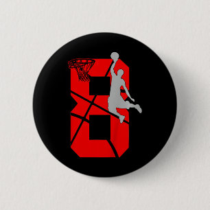 Kids 8 Year Old 8th Basketball Birthday PartyTheme 2 Inch Round Button