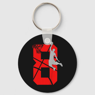 Kids 8 Year Old 8th Basketball Birthday PartyTheme Keychain