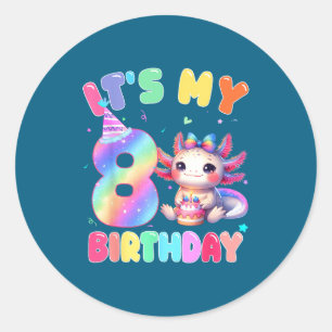 Kids 8 Year Old Bday Cute Axolotl It's My 8th Birt Classic Round Sticker