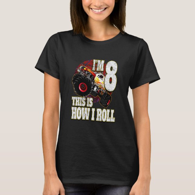 Kids 8 Year Old Birthday  Loves Monster Truck T-Shirt (Front)