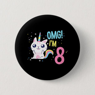 Kids 8 Year Old Girl Birthday Outfit Unicorn Cat 2 Inch Round Button