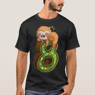 Kids 8 Year Old Sloth 8th Birthday Girl Party Cute T-Shirt