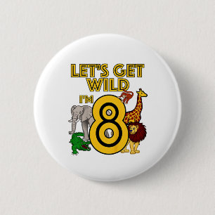 Kids 8 Year Old Zoo Birthday Shirt Safari Jungle A 2 Inch Round Button