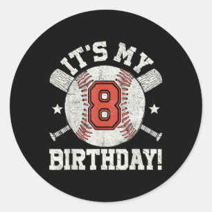 Kids 8th Baseball Birthday Party Boys Sport Fan 8 Classic Round Sticker