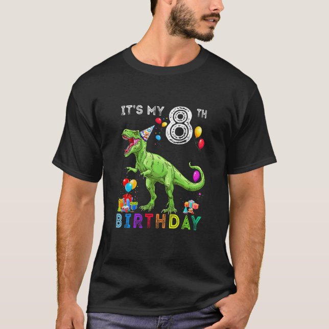 Kids 8th Birthday  8 Year Old  Boy Dino Rex Dinosa T-Shirt (Front)
