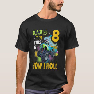 Kids 8th Birthday Boys I'm 8 This is how I roll Mo T-Shirt