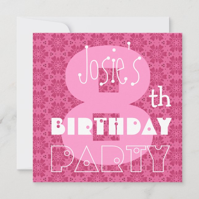 Kid's 8th Birthday Custom Name Modern Pink Invitation (Front)