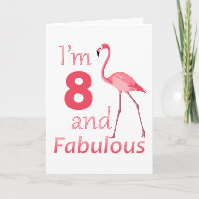 Kids 8th Birthday Cute Pink Flamingo Card (Front)