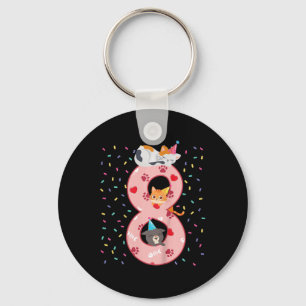 Kids 8th Birthday Girl Cute Cat Outfit 8 Years Old Keychain