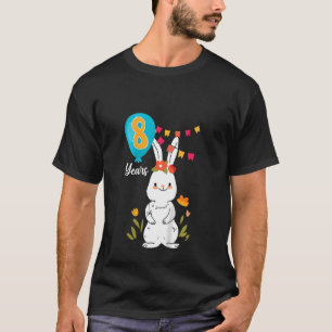 Kids 8th Birthday Party 8 Years Bunny Rabbit Flowe T-Shirt