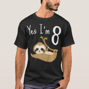 Kids 8th Birthday Sloth Yes I'M 8 Years Old Hangin T-Shirt