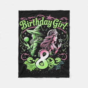 Kids 8th Birthday Witch Pink And Green 8 Years Old Fleece Blanket