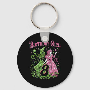 Kids 8th Birthday Witch Pink And Green 8 Years Old Keychain